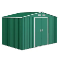 Outsunny Abrigo de Jardim Exterior 4,83m² 277x195x192cm Abrigo e Jardim Metálico para Armazenamento de Ferramentas com Base Incluída e 4 Janelas Verde Escuro(m-1)