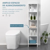 kleankin Estantería de Baño de Suelo de 5 Niveles Mueble Auxiliar de Almacenaje para Cocina Salón 30x30x140 cm Blanco(m-4)
