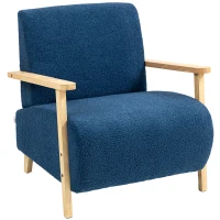 HOMCOM Poltrona Nórdica Poltrona Sala de Estar Estofada em Borrego com Apoio para os Braços de Madeira  74,5x76x78 cm Azul(m-10)