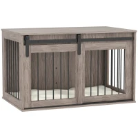 PawHut 98cm Dog Crate Furniture with Removable Cushion for Large Dogs - Brown(m-1)