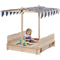 Outsunny Arenero Infantil con Toldo Ajustable en Altura 2 Bancos y Respaldos Desmontables para Patio 106x106x115 cm Natural(m-11)