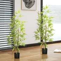 HOMCOM Conjunto de 2 Plantas Artificiais com Vaso Plantas Sintéticas de Bambu com 498 Folhas para Decoração Ø15x120 cm Verde(m-4)