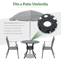 Outsunny 85cm Round Garden Table with Umbrella Hole, Aluminium Grid Motif Outdoor Dining Table for Garden Patio, Black(m-6)