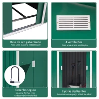 Outsunny Abrigo de Jardim Exterior 4,83m² 277x195x192cm Abrigo e Jardim Metálico para Armazenamento de Ferramentas com Base Incluída e 4 Janelas Verde Escuro(m-5)