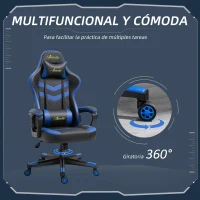 Vinsetto Silla Gaming Altura Regulable Basculante con Reposacabezas Cojín Lumbar 61x70x121-129 cm Azul(m-6)