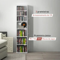 HOMCOM Estante para CDs e DVDs Suportes para CD Estreitos com 9 Compartimentos Prateleiras Ajustáveis 33x24x140 cm Branco(m-8)