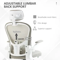 Vinsetto Bureaustoel met draaibare hoofdsteun, in hoogte verstelbaar, lendenkussen, ademende bekleding, tot 120kg, Grijs(m-5)