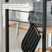 HOMCOM Estantería de Cocina de 4 Niveles con Ganchos Estantería para Microondas 60x40x125 cm Madera Natural(m-5)