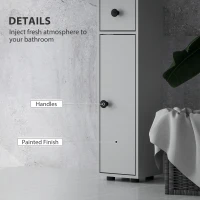 kleankin 180cm Slim Bathroom Cabinet, with Drawer, Shelves and Cupboards - Grey(m-6)