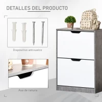 HOMCOM Mueble Zapatero Moderno con 2 Cajones Abatibles Estantes Ajustables para 8 Pares de Zapatos 62,5x26x81 cm Gris(m-5)