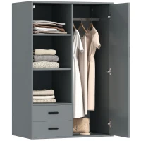 HOMCOM Armadio Moderno con 2 Cassetti, Ripiani Aperti e Vano Appendiabiti, 80x50x124 cm, Grigio Scuro(m-1)