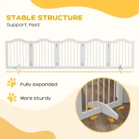 PawHut Bramka dla psów, 5 paneli, składana, elastyczna, Drewno lite/MDF, 254,5x29,5x61 cm, Biała(m-7)