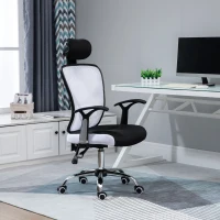 Vinsetto Silla de Escritorio Giratoria Silla de Oficina con Altura Ajustable Respaldo Reclinable Reposacabezas Regulable y Soporte Lumbar Tapizado en Malla Transpirable Blanco(m-2)