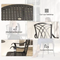 Outsunny 3 Pieces Garden Dining Set for 2, Cast Aluminium Outdoor Dining Set with 2 Armchairs and Round Dining Table with Parasol Hole, Garden Furniture Set, Brown(m-8)