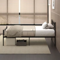 HOMCOM Marco de Cama Individual de Metal 31 cm para Colchón 90x190 cm con Cabecera Forma de Corazón Estructura de Cama con Espacio Bajo de Almacenamiento 95x196x100 cm Negro(m-7)