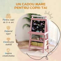 AIYAPLAY Tablă de Desen Dublă Pentru Copii 3-6 Ani, 59x48x118 cm, Roz(m-6)