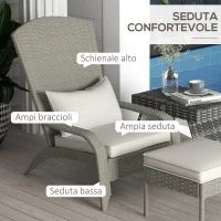 Outsunny Sedia da Giardino con Poggiapiedi e Cuscini Imbottiti, in Rattan e Acciaio, 64x82x89 cm, Grigio e Crema(m-5)