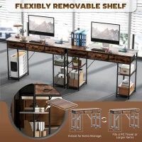 HOMCOM 120cm Computer Desk with Power Outlets, Office Desk Study Table with Fabric Drawers and Storage Shelves, Rustic Brown(m-6)