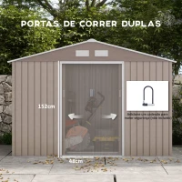 Outsunny Abrigo de Jardim 277x195x192 cm  Metálico para Armazenamento de Ferramentas com Base de Reforço Incluída Madeira(m-5)