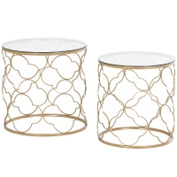 HOMCOM Nesting Tables Set of 2, Modern Stacking Side End Table with Tempered Glass Top, Metal Frame for Living Room Bedroom Office, Gold Tone