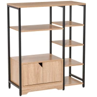 HOMCOM Estantería para Libros con Múltiples Estantes Abiertos y Doble Puerta Librería con Marco de Metal para Oficina Salón 80x35x97 cm Madera Natural(m-1)