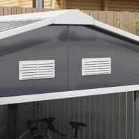 Outsunny Abrigo de Jardim Metálico 340x386x200cm Abrigo de Exterior para Armazenamento de Ferramentas com Base Incluida 4 Janelas de Ventilação e Porta Corredeira Cinza(m-8)