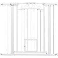 PawHut Puerta para Perros con Ancho Ajustable 76-104 cm 2 Extensiones Doble Bloqueo y Puerta Pequeña Blanco