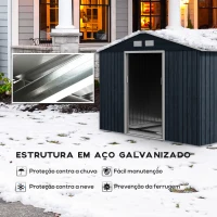 Outsunny Abrigo de Jardim Metálico para Armazenamento de Ferramentas com Base de Reforço Incluída e 4 Janelas 277x195x192cm Cinza Escuro(m-5)