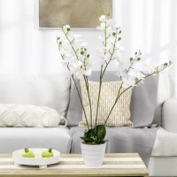 HOMCOM Plante artificielle orchidée avec 4 branches et 43 fleurs pot blanc hauteur 75 cm(m-6)