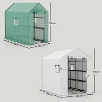 Outsunny Serre de jardin PE avec étagères 3 niveaux serre d'extérieur avec bâche de remplacement vert 143 x 215 x 190 cm blanc(m-3)