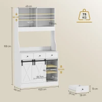HOMCOM Armário de Cozinha com 2 Portas Corrediças 3 Gavetas Bancada para Micro-Ondas e Prateleiras Ajustáveis 93,5x40x180 cm Branco(m-3)