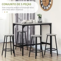 HOMCOM Conjunto de Móveis Altos de Bar com 5 Peças Mesa de Refeição Industrial e 4 Bancos Redondos Cinzento e Preto(m-4)