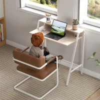 HOMCOM Scrivania Moderna per Camera e Ufficio a 2 Livelli, Arredamento in Legno e Metallo, 84x45x85cm, Bianco e Rovere(m-7)