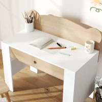 AIYAPLAY Secretária para Crianças com Cadeira em Forma de Ursinho Secretária Infantil com Gaveta para Estudar Ler e Desenhar Branco e Madeira(m-9)