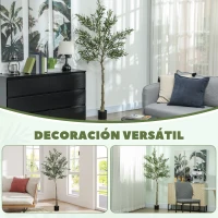 HOMCOM Planta Artificial Decorativa de 180cm Árbol de Olivo con 900 Hojas y 40 Aceitunas en Maceta para Interior Verde(m-8)