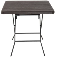 Outsunny Table de Jardin Pliable Table Pliante carrée dim. 78L x 78l x 74H cm métal époxy HDPE Imitation Bois Chocolat(m-6)