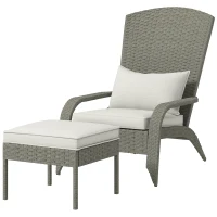Outsunny Sedia da Giardino con Poggiapiedi e Cuscini Imbottiti, in Rattan e Acciaio, 64x82x89 cm, Grigio e Crema(m-10)