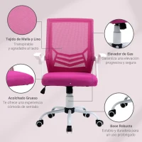 Vinsetto Silla de Oficina Ergonómica Silla Escritorio Giratoria con Altura Ajustable Reposabrazos Abatible Soporte Lumbar Transpirable para Adolescentes Adultos 62,5x55x94-104 cm Rosa(m-9)