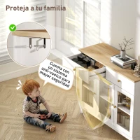 HOMCOM Aparador para Salón Moderno con 3 Puertas de Vidrio Estriado 2 Cajones y Estantes Ajustables 100x35x80,3 cm Blanco(m-8)