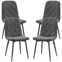 HOMCOM Lot de 4 chaises de salle à manger rembourrées avec dossier haut, pieds en acier et tissu effet velours, gris(m-1)