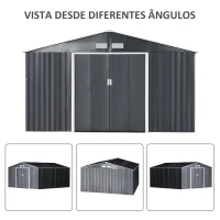 Outsunny Abrigo de Jardim Metálico 340x386x200cm Abrigo de Exterior para Armazenamento de Ferramentas com Base Incluida 4 Janelas de Ventilação e Porta Corredeira Cinza(m-7)