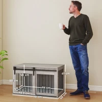 PawHut 98cm Dog Crate Furniture with Removable Cushion for Large Dogs - Grey(m-3)