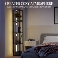 HOMCOM LED Floor Lamp with Shelves, Modern Dimmable Standing Lamp with 3 Brightness Levels and Foot Switch for Living Room, Bedroom, Office, Black(m-6)