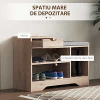 HOMCOM Bancă pentru Încălțăminte cu Pernă de Șezut, 76,5x30x52 cm, Gri(m-4)