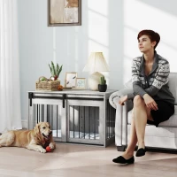 PawHut 98cm Dog Crate Furniture with Removable Cushion for Large Dogs - Grey(m-2)
