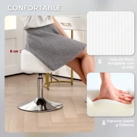 HOMCOM Taburete de Cocina Regulable en Altura 52-66 cm Tapizado en Pana Giratorio en 360° Blanco(m-6)