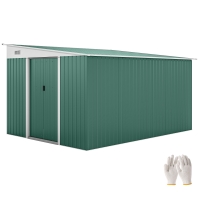 Outsunny Metalen Tuinschuur Schuin Dak Afsluitbare Dubbele Deur 2,8 x 3,45 x 2,01m Groen