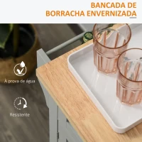 HOMCOM Ilha de Cozinha com Rodas 2 Gavetas 4 Portas Suporte para Temperos e Barra Lateral 111x44,5x82,5 cm Cinzento e Madeira(m-4)