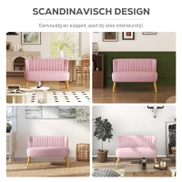 HOMCOM Sofa Retrodesign 2-zitsbank, houten poten, 117 cm x 56,5 cm x 77 cm, Roze(m-6)