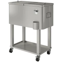 Outsunny Carrinho Refrigerador de Bebidas de 56L com Rodas Abridor de Garrafas e Prateleira para Pátio Festas 67x35x80 cm Cinzento Claro(m-10)